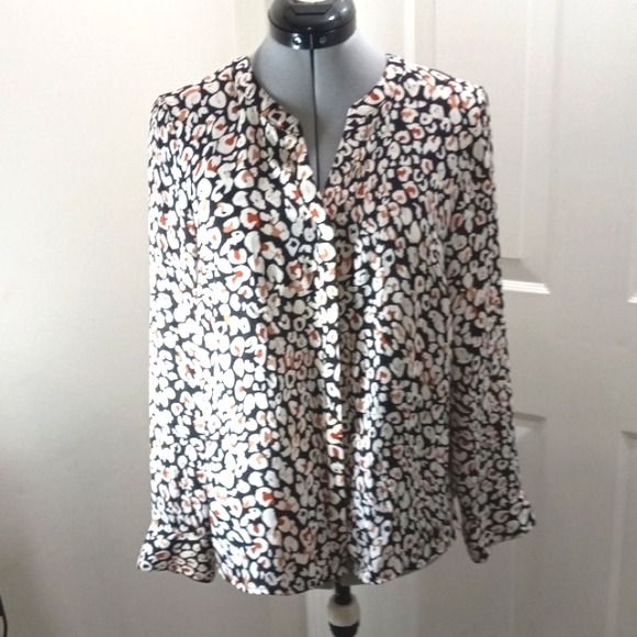 Womens Sz PM  Multi Blk/Tan/off white Blouse - Picture 3 of 6